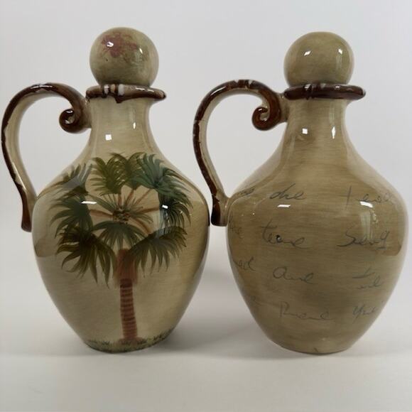 Tabletops Unlimited Bora Bora (2) Oil Or Vinegar Cruet and Stopper Palm Trees - Picture 10 of 16